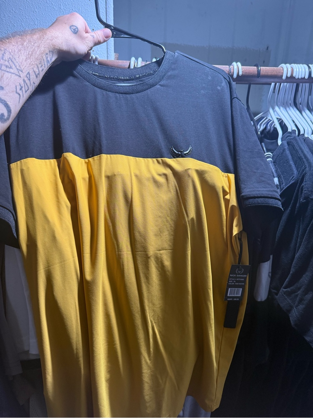 Men's Nick Danger Two-Tone Black and Yellow Crewneck Shirt NWT